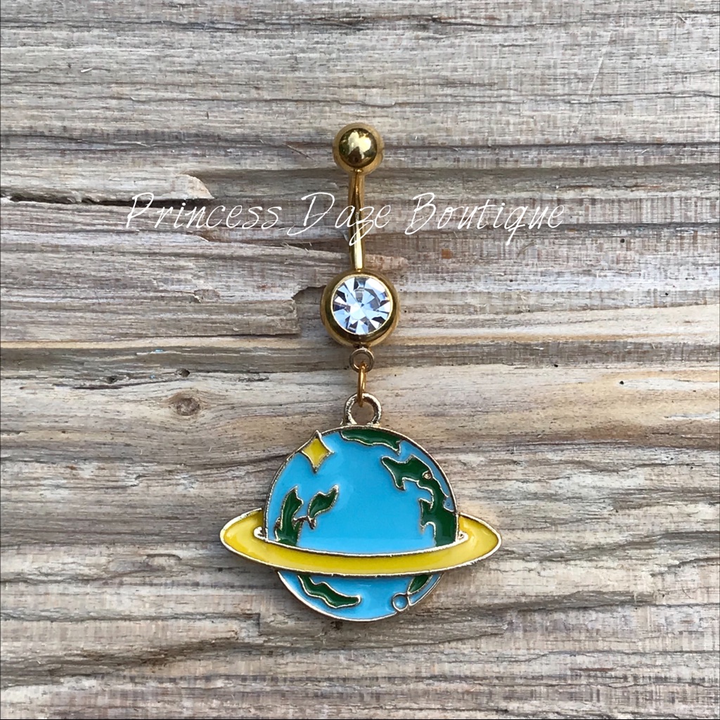 Gold Planet Earth Belly Button Ring